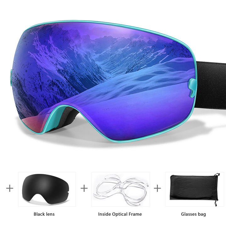 Premium Ski Goggles – Large Comma Spherical Design, Double-Layer Anti-Fog Lens, Winter Cycling & Sled Sports Glasses, Wide Field of View, Suitable for Myopia