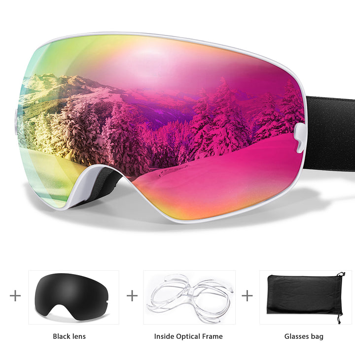 Premium Ski Goggles – Large Comma Spherical Design, Double-Layer Anti-Fog Lens, Winter Cycling & Sled Sports Glasses, Wide Field of View, Suitable for Myopia