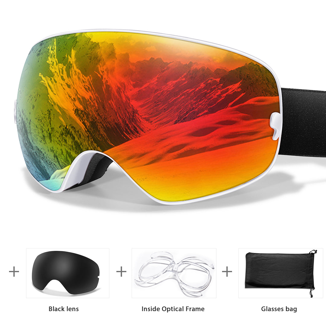 Premium Ski Goggles – Large Comma Spherical Design, Double-Layer Anti-Fog Lens, Winter Cycling & Sled Sports Glasses, Wide Field of View, Suitable for Myopia