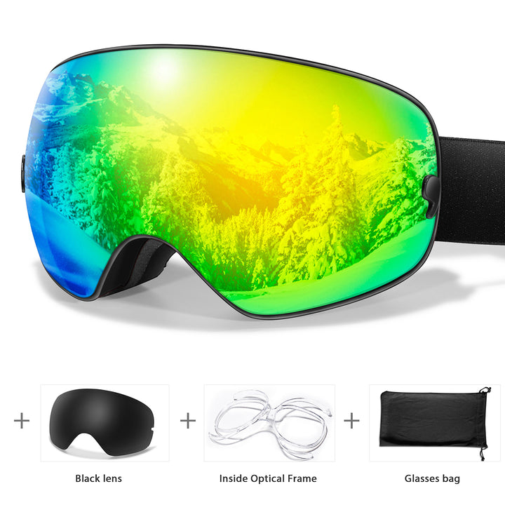 Premium Ski Goggles – Large Comma Spherical Design, Double-Layer Anti-Fog Lens, Winter Cycling & Sled Sports Glasses, Wide Field of View, Suitable for Myopia