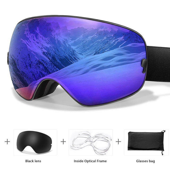 Premium Ski Goggles – Large Comma Spherical Design, Double-Layer Anti-Fog Lens, Winter Cycling & Sled Sports Glasses, Wide Field of View, Suitable for Myopia