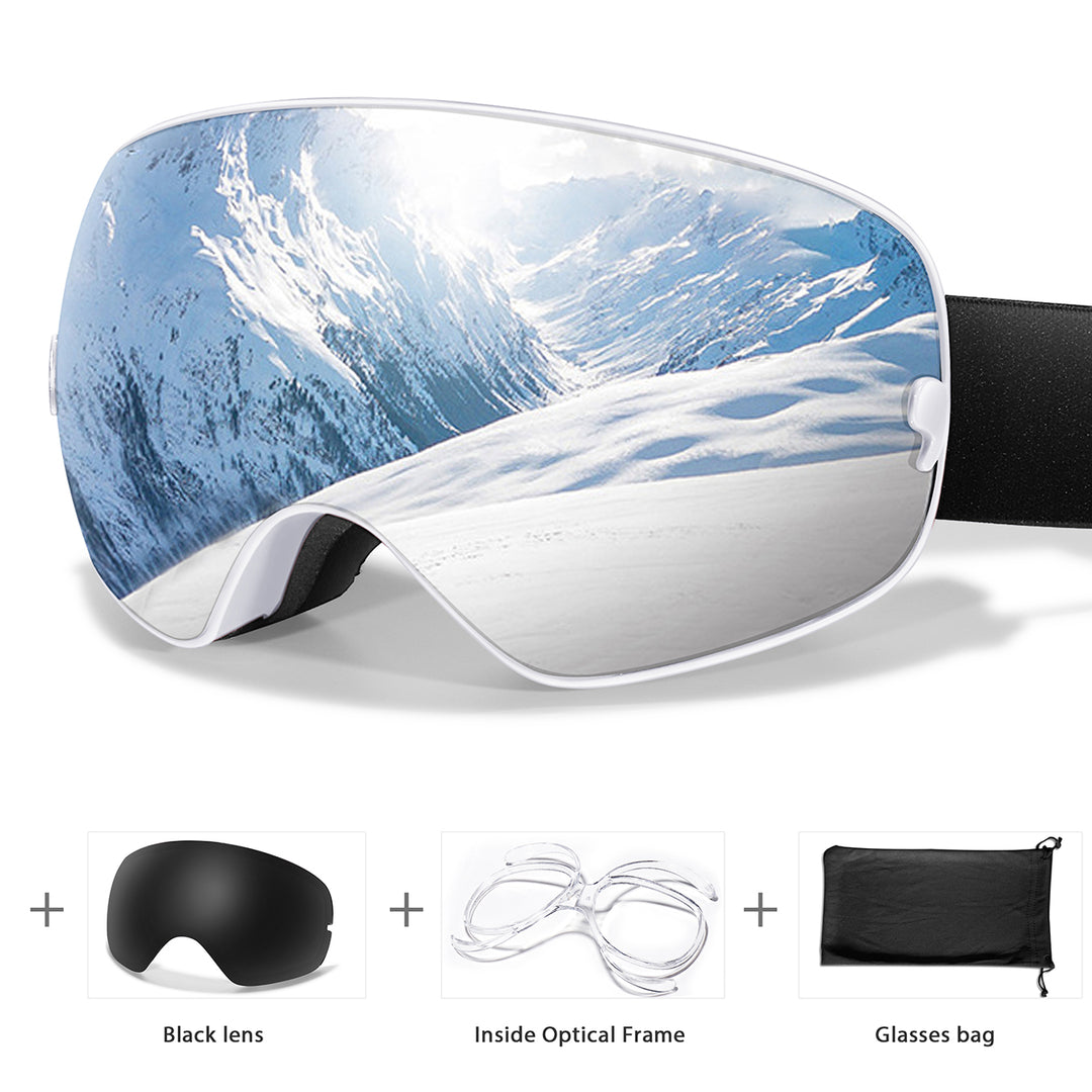 Premium Ski Goggles – Large Comma Spherical Design, Double-Layer Anti-Fog Lens, Winter Cycling & Sled Sports Glasses, Wide Field of View, Suitable for Myopia