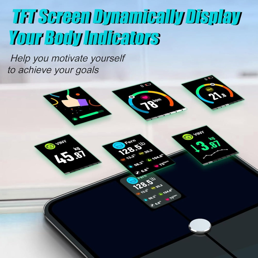 Premium Smart Body Fat Scale – Digital Weight Scale with Heart Rate Monitor, TFT Screen, Multi-Language Support