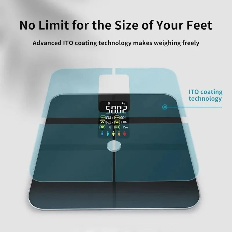 Premium Smart Body Fat Scale – Digital Weight Scale with Heart Rate Monitor, TFT Screen, Multi-Language Support