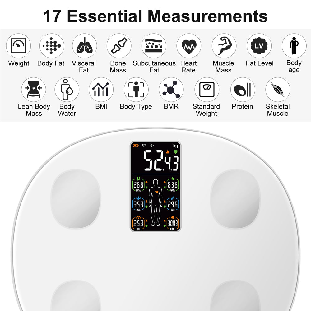 Premium Smart Body Weight Scale – Bluetooth Digital Scale with Large LCD Display, Tracks BMI, Body Fat, Muscle Mass, Heart Rate, and More, Syncs with Fitness Apps, 180kg Capacity
