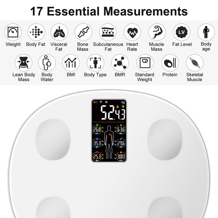 Premium Smart Body Weight Scale – Bluetooth Digital Scale with Large LCD Display, Tracks BMI, Body Fat, Muscle Mass, Heart Rate, and More, Syncs with Fitness Apps, 180kg Capacity