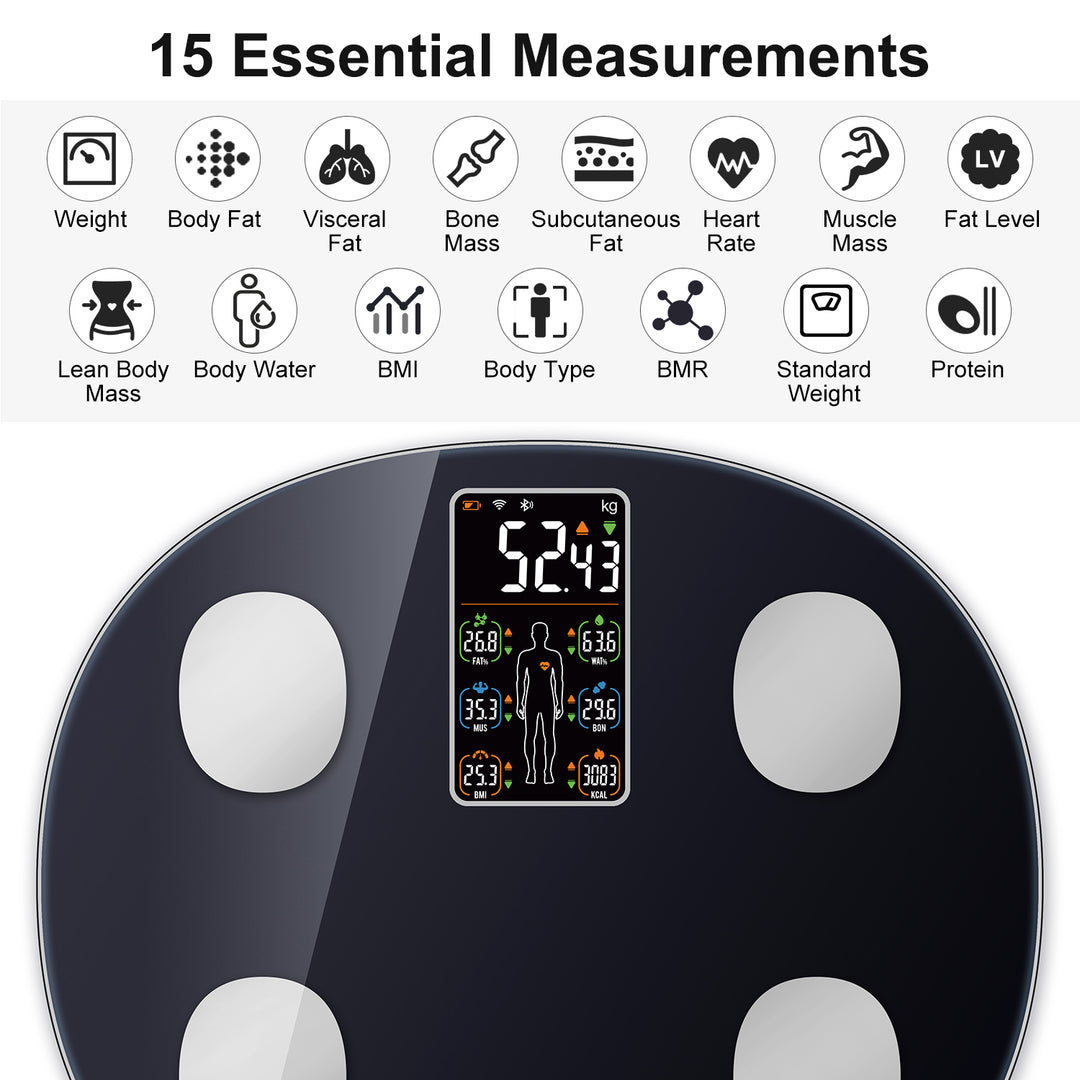 Premium Smart Body Weight Scale – Bluetooth Digital Scale with Large LCD Display, Tracks BMI, Body Fat, Muscle Mass, Heart Rate, and More, Syncs with Fitness Apps, 180kg Capacity