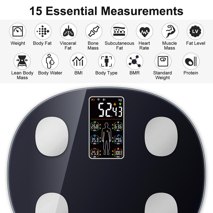 Premium Smart Body Weight Scale – Bluetooth Digital Scale with Large LCD Display, Tracks BMI, Body Fat, Muscle Mass, Heart Rate, and More, Syncs with Fitness Apps, 180kg Capacity