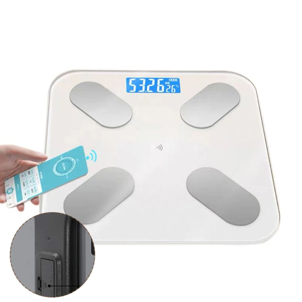 Premium Smart Digital Body Weight Scale – Wireless Fat Analyzer with Smartphone App, Tempered Glass Design, Available in Black, Pink, White, Compact 26x26cm Size, Ideal for Home Use