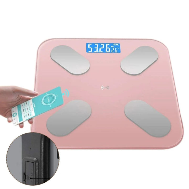 Premium Smart Digital Body Weight Scale – Wireless Fat Analyzer with Smartphone App, Tempered Glass Design, Available in Black, Pink, White, Compact 26x26cm Size, Ideal for Home Use