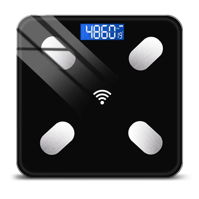 Premium Smart Digital Body Weight Scale – Wireless Fat Analyzer with Smartphone App, Tempered Glass Design, Available in Black, Pink, White, Compact 26x26cm Size, Ideal for Home Use
