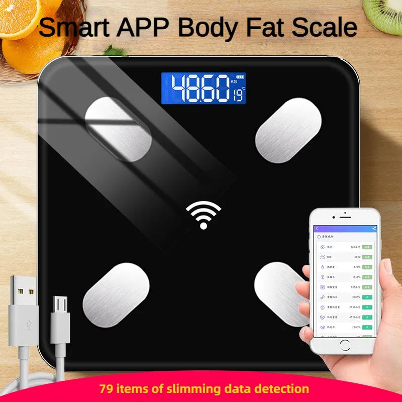 Premium Smart Digital Body Weight Scale – Wireless Fat Analyzer with Smartphone App, Tempered Glass Design, Available in Black, Pink, White, Compact 26x26cm Size, Ideal for Home Use