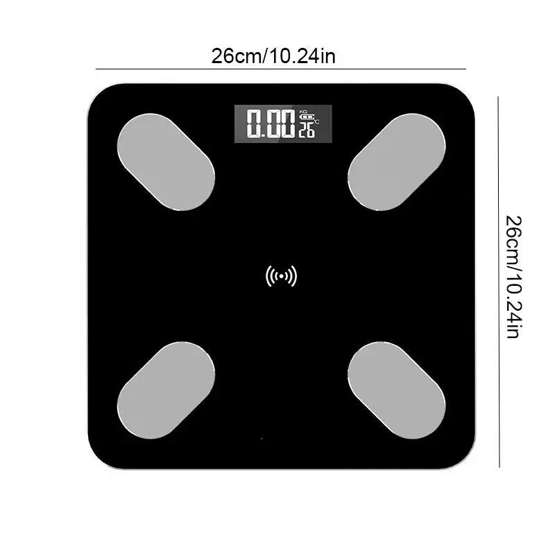 Premium Smart Digital Body Weight Scale – Wireless Fat Analyzer with Smartphone App, Tempered Glass Design, Available in Black, Pink, White, Compact 26x26cm Size, Ideal for Home Use