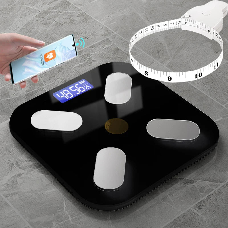 Premium Smart Digital Body Weight Scale – Wireless Fat Analyzer with Smartphone App, Tempered Glass Design, Available in Black, Pink, White, Compact 26x26cm Size, Ideal for Home Use