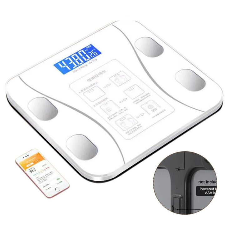 Premium Smart Digital Body Weight Scale – Wireless Fat Analyzer with Smartphone App, Tempered Glass Design, Available in Black, Pink, White, Compact 26x26cm Size, Ideal for Home Use