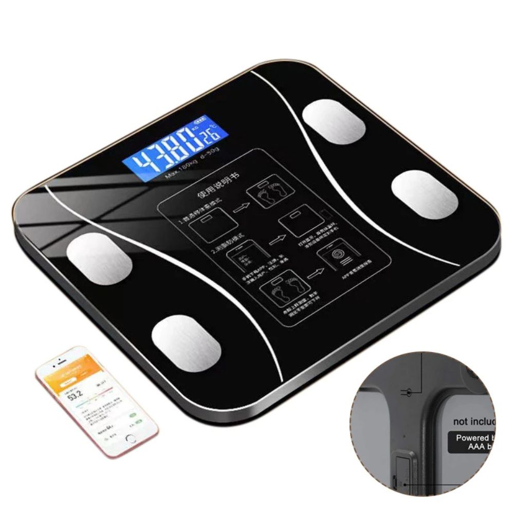 Premium Smart Digital Body Weight Scale – Wireless Fat Analyzer with Smartphone App, Tempered Glass Design, Available in Black, Pink, White, Compact 26x26cm Size, Ideal for Home Use