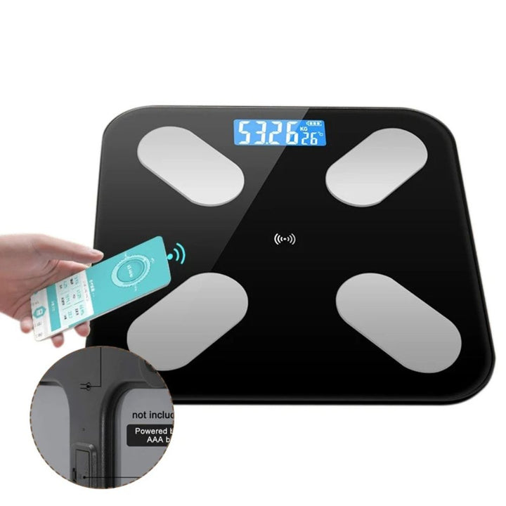 Premium Smart Digital Body Weight Scale – Wireless Fat Analyzer with Smartphone App, Tempered Glass Design, Available in Black, Pink, White, Compact 26x26cm Size, Ideal for Home Use