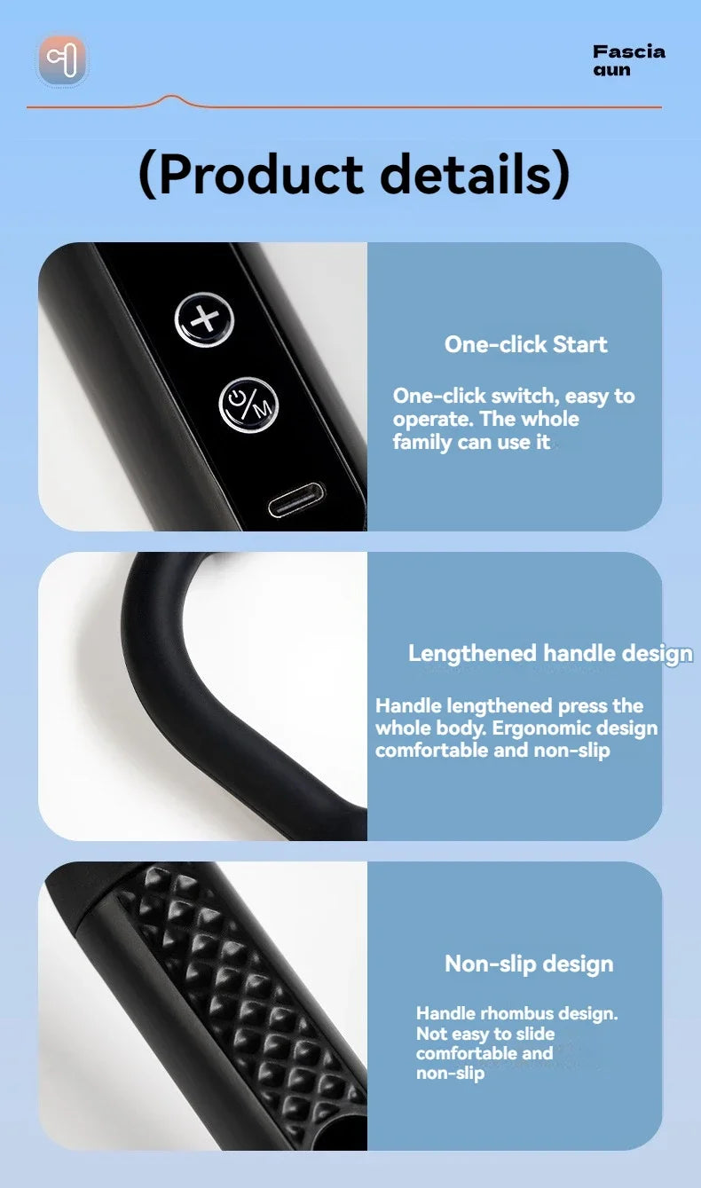 Premium Smart Fascia Gun Massage Gun – Electric Percussion Muscle Massager with 9 Speed Levels and USB Charging