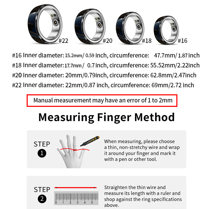 Premium Smart Fitness Ring with Charging Case - Heart Rate, Sleep & Health Monitoring, Blood Oxygen Detection, IPX8 Waterproof, Multi-Sport Modes, 7-Day Battery Life, and Remote Photography