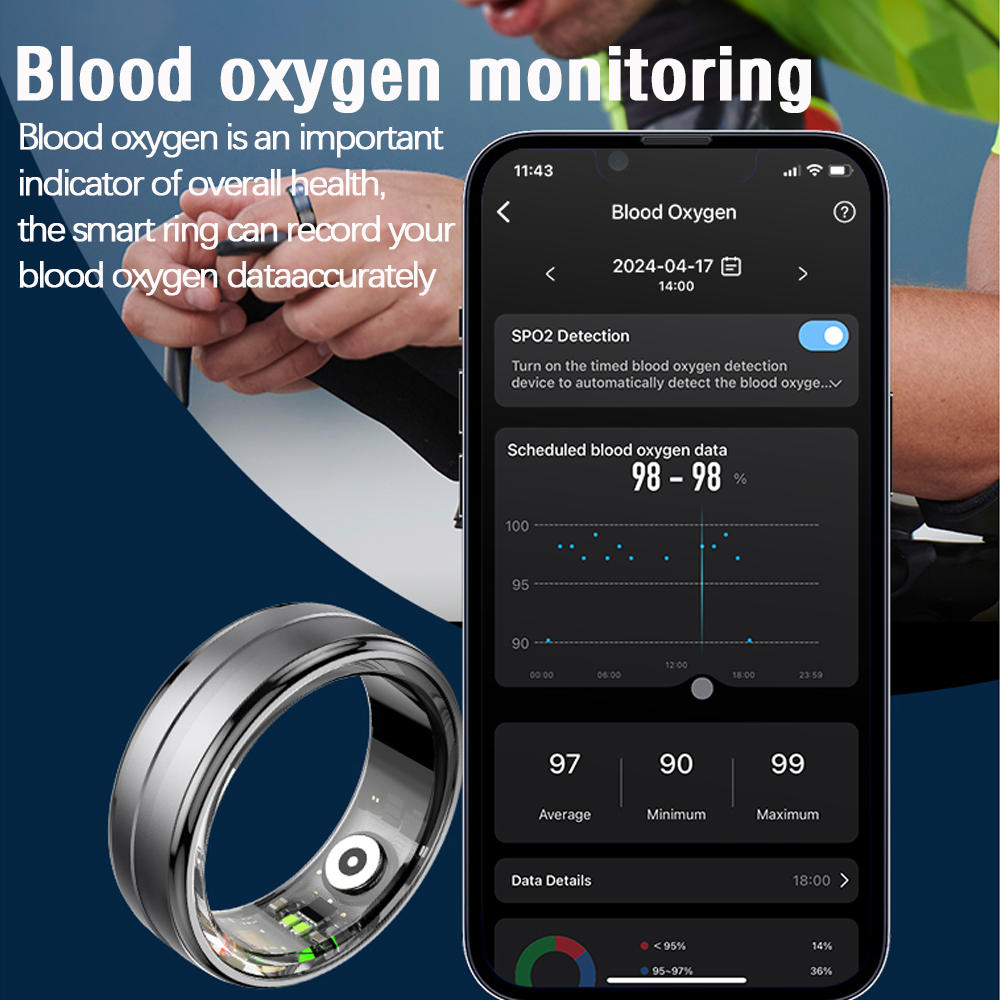 Premium Smart Ring – Heart Rate, Blood Oxygen, and Sleep Health Monitor for Men and Women, Waterproof 5ATM Fitness Tracker with Long Battery Life, Compatible with Android and iOS