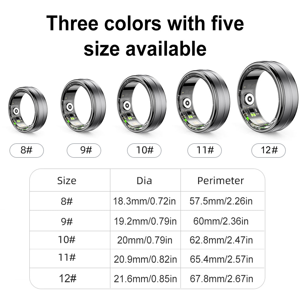 Premium Smart Ring – Heart Rate, Blood Oxygen, and Sleep Health Monitor for Men and Women, Waterproof 5ATM Fitness Tracker with Long Battery Life, Compatible with Android and iOS