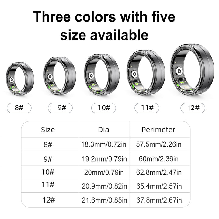 Premium Smart Ring – Heart Rate, Blood Oxygen, and Sleep Health Monitor for Men and Women, Waterproof 5ATM Fitness Tracker with Long Battery Life, Compatible with Android and iOS