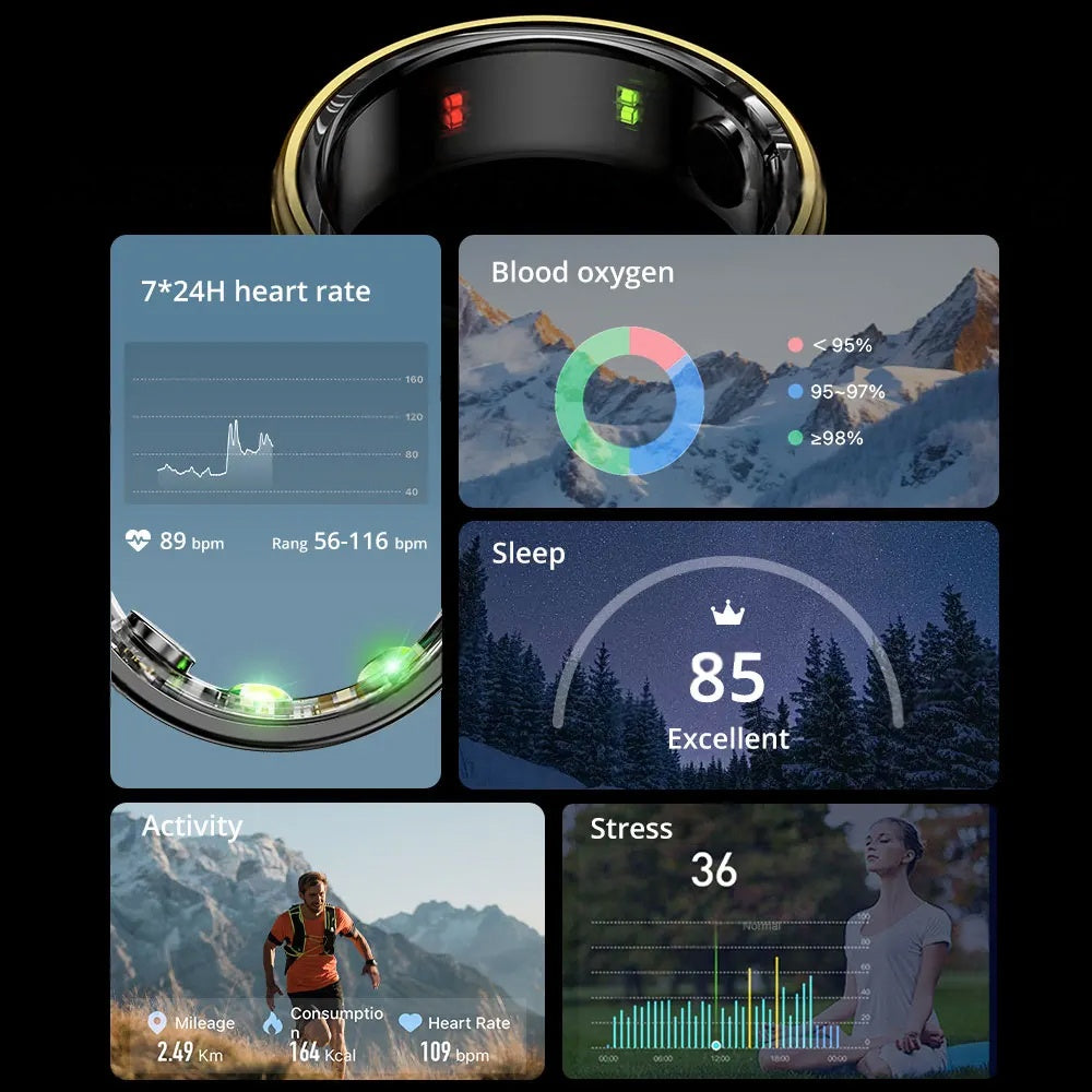 Premium Smart Ring – Heart Rate, Blood Oxygen, and Sleep Health Monitor for Men and Women, Waterproof 5ATM Fitness Tracker with Long Battery Life, Compatible with Android and iOS