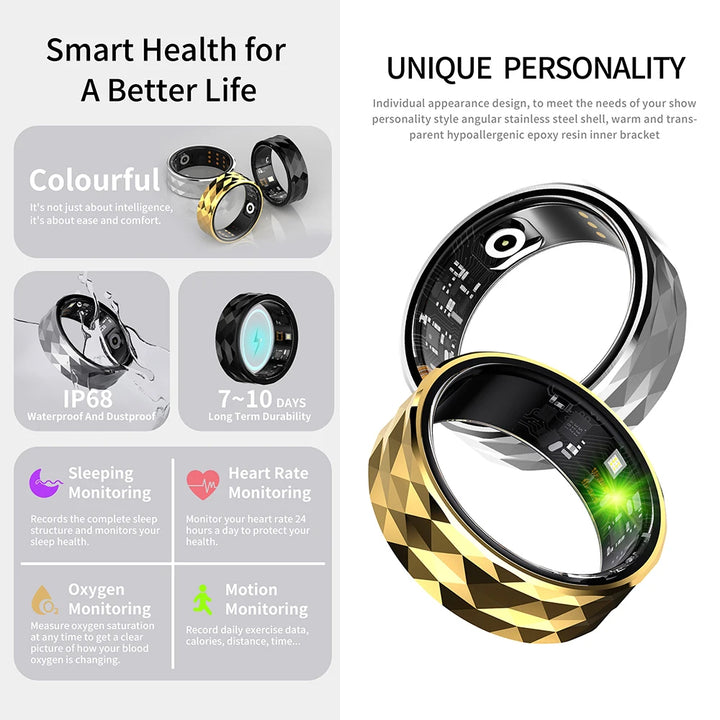 Premium Smart Ring for Health & Sleep Monitoring – 5ATM Waterproof, Heart Rate & Blood Oxygen Tracking, Multi-Sport Modes, Step & Calorie Counting, IP68 Rating, Magnetic Charging, 7-Day Battery Life, Aluminum Alloy Design