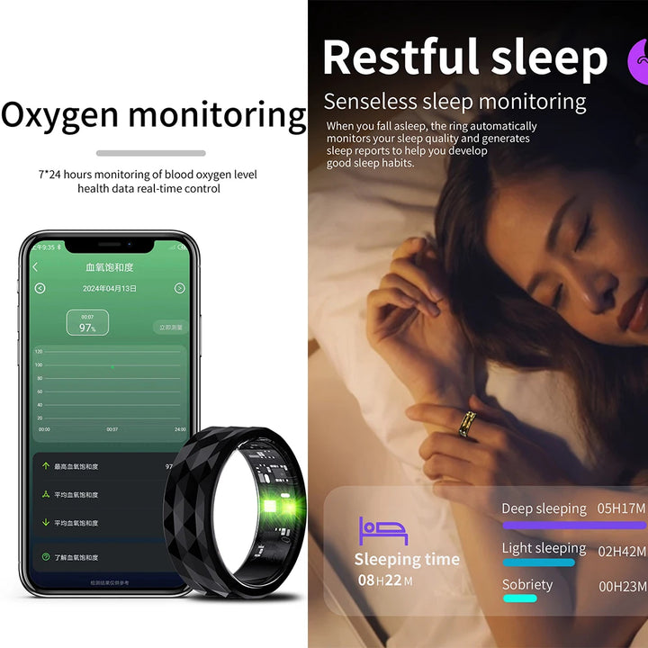 Premium Smart Ring for Health & Sleep Monitoring – 5ATM Waterproof, Heart Rate & Blood Oxygen Tracking, Multi-Sport Modes, Step & Calorie Counting, IP68 Rating, Magnetic Charging, 7-Day Battery Life, Aluminum Alloy Design