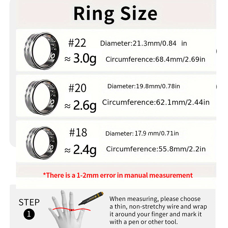 Premium Smart Ring for Health & Sleep Monitoring – 5ATM Waterproof, Heart Rate & Blood Oxygen Tracking, Multi-Sport Modes, Step & Calorie Counting, IP68 Rating, Magnetic Charging, 7-Day Battery Life, Aluminum Alloy Design