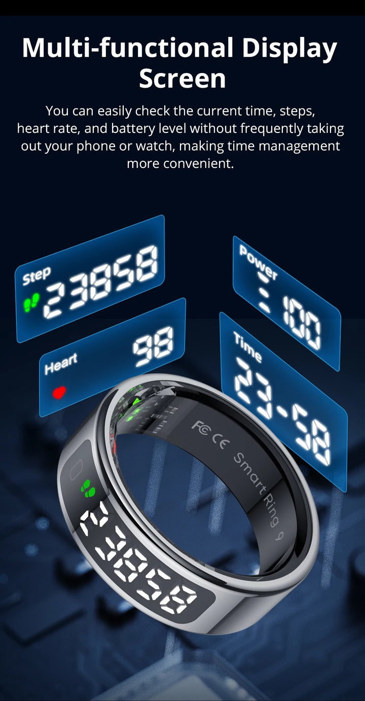 Premium Smart Ring with Touch Display – Activity Tracking Ring with Wireless Charging, 5ATM Waterproof Design for Men and Women