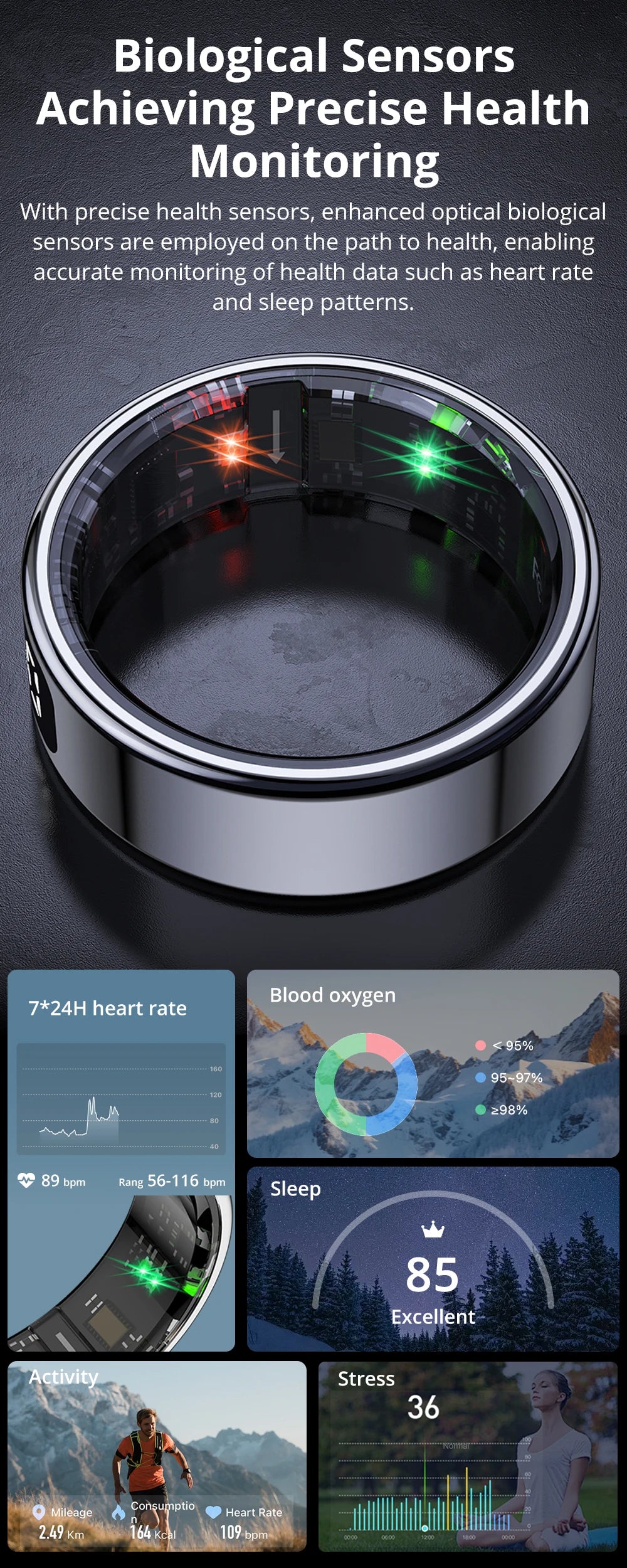 Premium Smart Ring with Touch Display – Activity Tracking Ring with Wireless Charging, 5ATM Waterproof Design for Men and Women