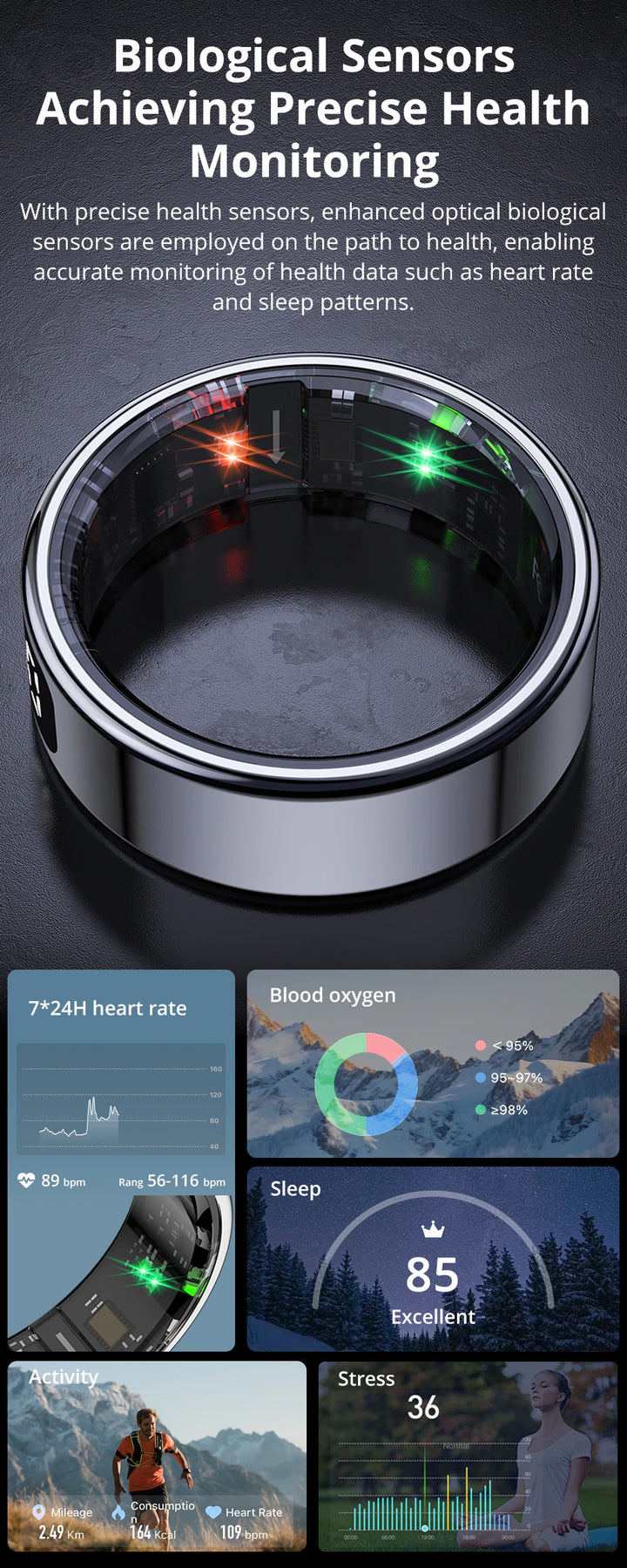 Premium Smart Ring with Touch Display – Activity Tracking Ring with Wireless Charging, 5ATM Waterproof Design for Men and Women