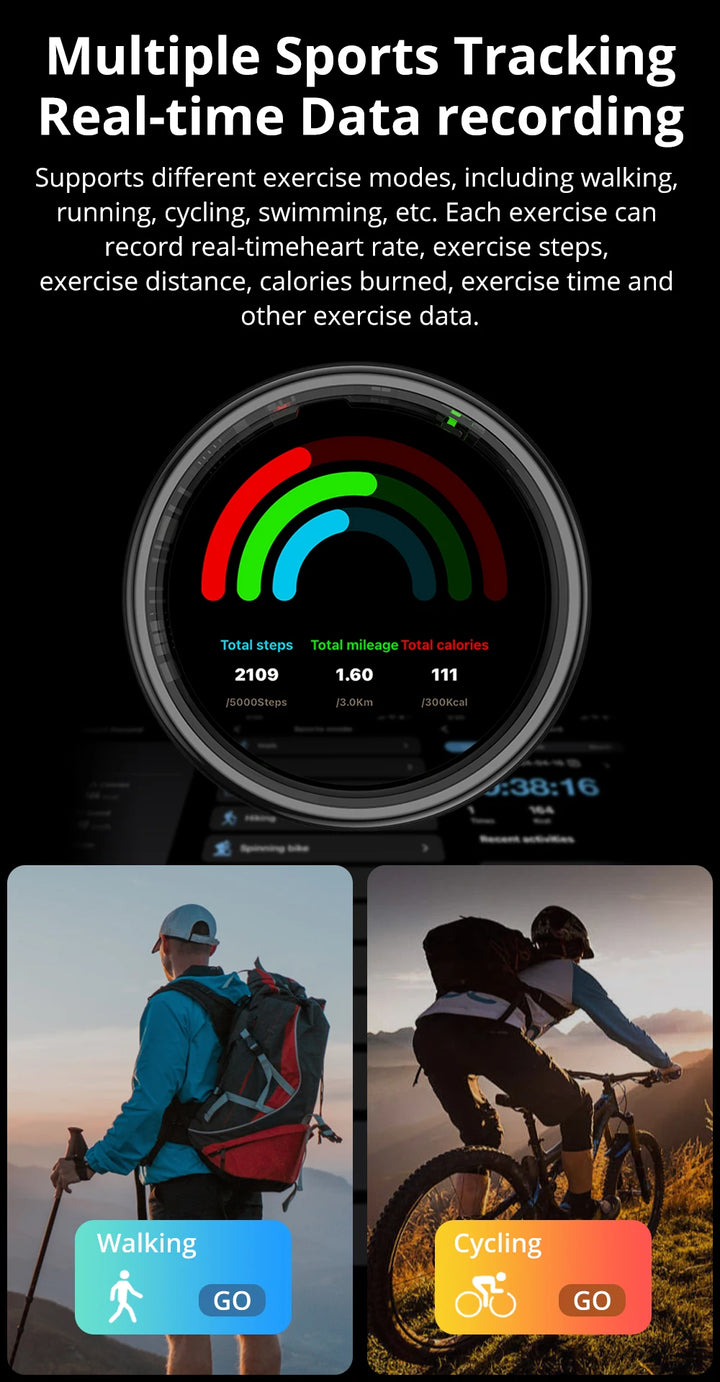 Premium Smart Ring with Touch Display – Activity Tracking Ring with Wireless Charging, 5ATM Waterproof Design for Men and Women