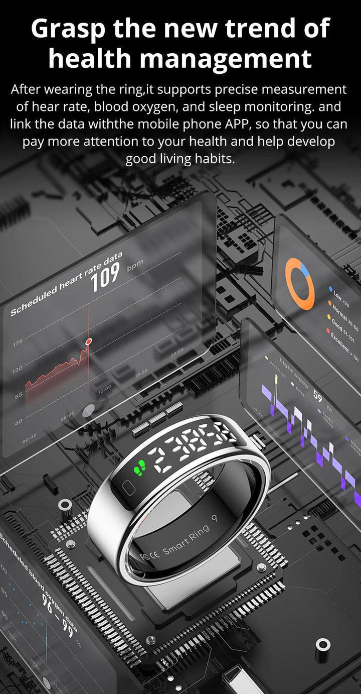 Premium Smart Ring with Touch Display – Activity Tracking Ring with Wireless Charging, 5ATM Waterproof Design for Men and Women