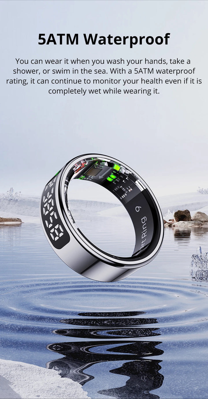 Premium Smart Ring with Touch Display – Activity Tracking Ring with Wireless Charging, 5ATM Waterproof Design for Men and Women