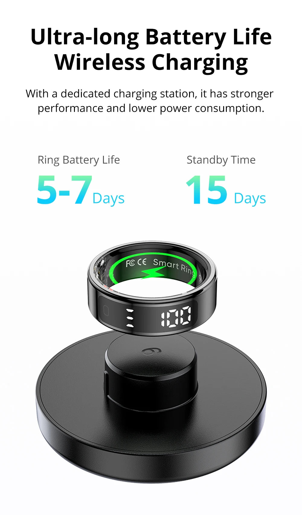 Premium Smart Ring with Touch Display – Activity Tracking Ring with Wireless Charging, 5ATM Waterproof Design for Men and Women