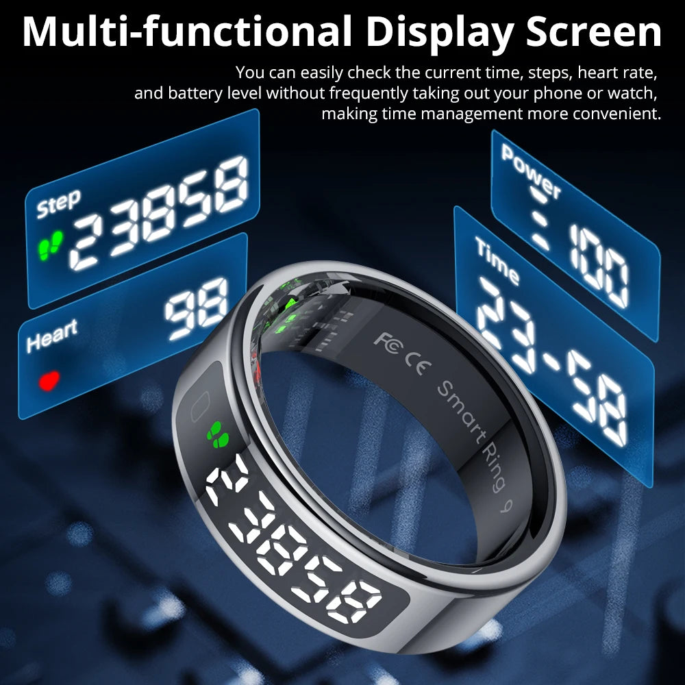 Premium Smart Ring with Touch Display – Activity Tracking Ring with Wireless Charging, 5ATM Waterproof Design for Men and Women