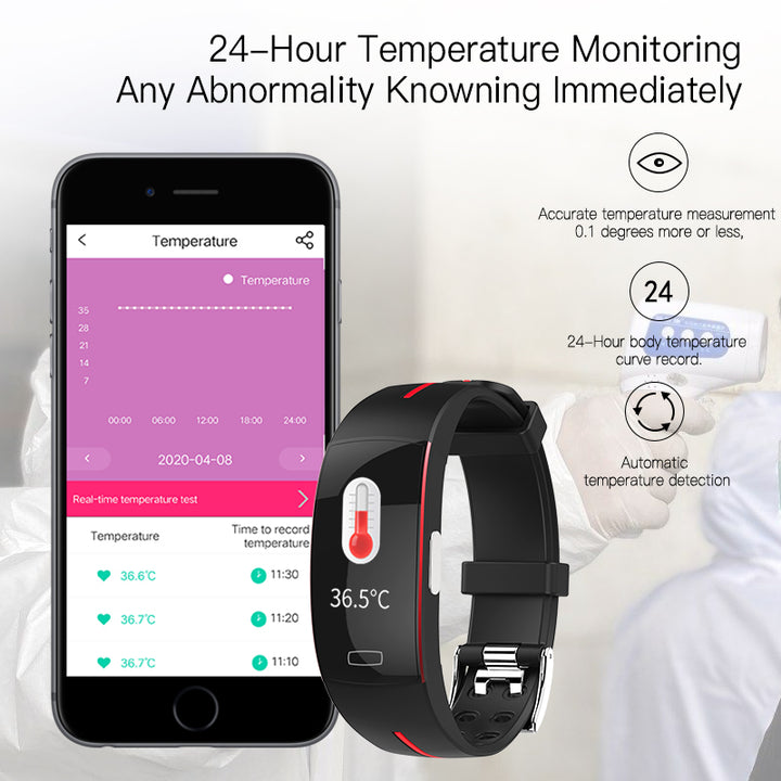 Premium Smart Wristband – Body Temperature Monitoring, ECG+PPG, Heart Rate, Blood Pressure, Color OLED Display, IP67 Waterproof, Sleep & Activity Tracker for Men & Women