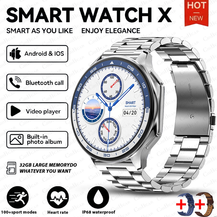 Premium Smartwatch for Men – Bluetooth Calling, 390mAh Battery, IP68 Waterproof, Fitness & Health Tracking, Music Player, Voice Assistant, 32GB Large Memory, Sports Modes, Customizable Watch Faces