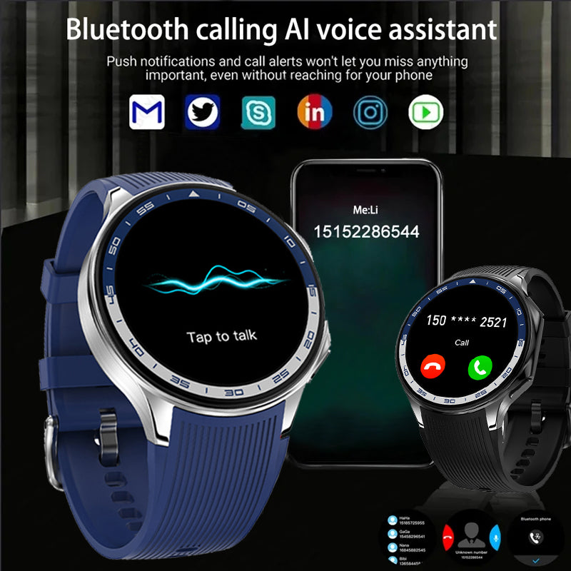 Premium Smartwatch for Men – Bluetooth Calling, 390mAh Battery, IP68 Waterproof, Fitness & Health Tracking, Music Player, Voice Assistant, 32GB Large Memory, Sports Modes, Customizable Watch Faces