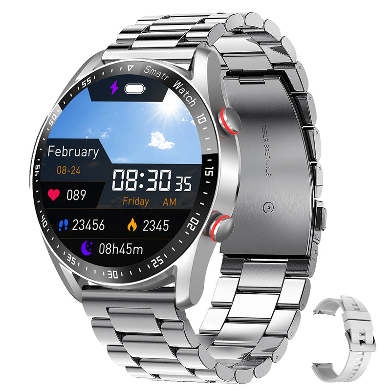 Premium Smartwatch for Men – Bluetooth Calling, 390mAh Battery, IP68 Waterproof, Fitness & Health Tracking, Music Player, Voice Assistant, 32GB Large Memory, Sports Modes, Customizable Watch Faces