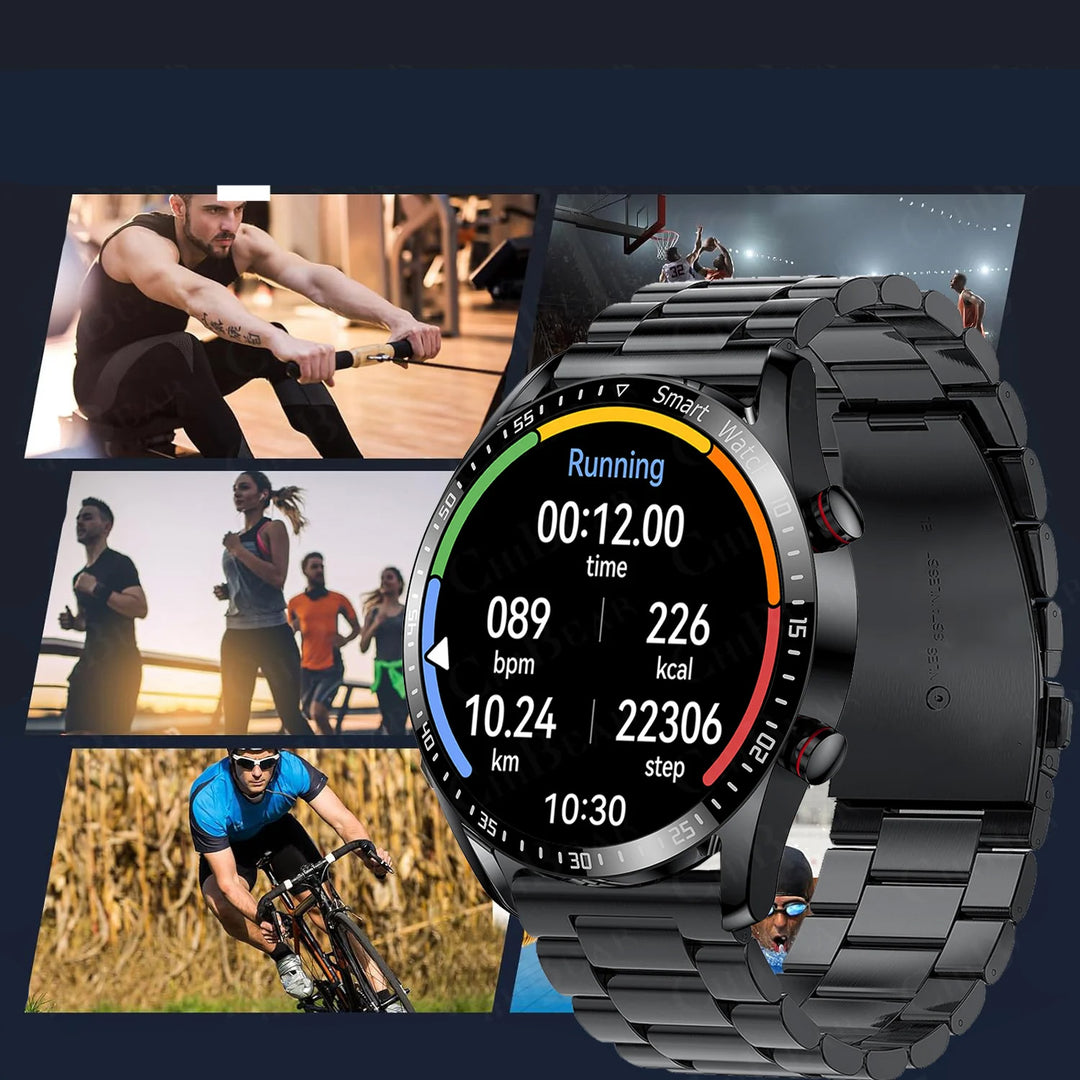 Premium Smartwatch for Men – Bluetooth Calling, 390mAh Battery, IP68 Waterproof, Fitness & Health Tracking, Music Player, Voice Assistant, 32GB Large Memory, Sports Modes, Customizable Watch Faces