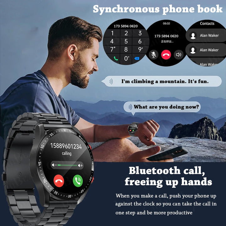 Premium Smartwatch for Men – Bluetooth Calling, 390mAh Battery, IP68 Waterproof, Fitness & Health Tracking, Music Player, Voice Assistant, 32GB Large Memory, Sports Modes, Customizable Watch Faces