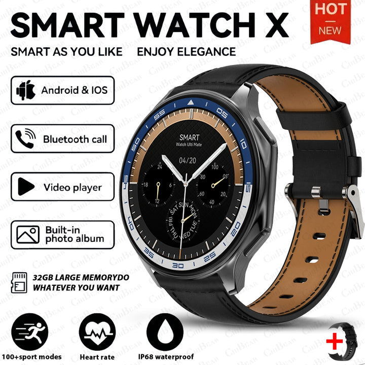 Premium Smartwatch for Men – Bluetooth Calling, 390mAh Battery, IP68 Waterproof, Fitness & Health Tracking, Music Player, Voice Assistant, 32GB Large Memory, Sports Modes, Customizable Watch Faces