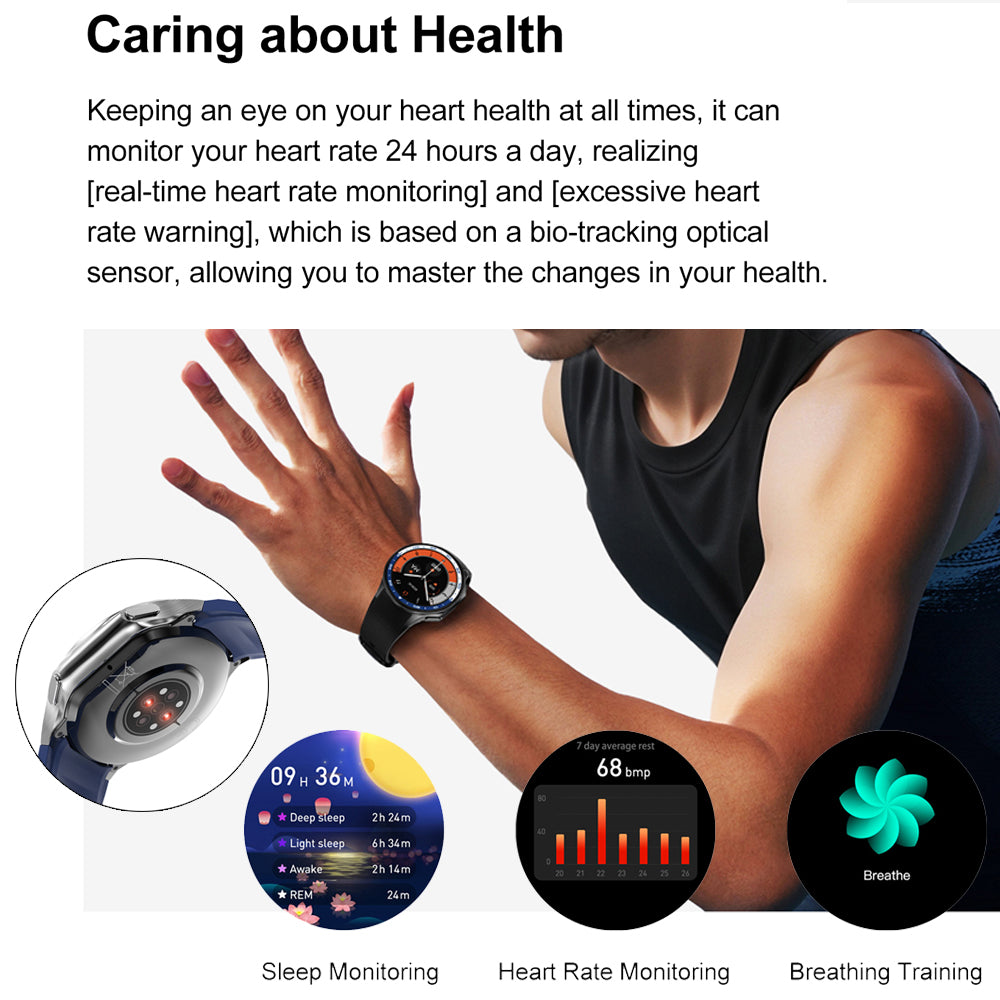 Premium Smartwatch for Men – Bluetooth Calling, 390mAh Battery, IP68 Waterproof, Fitness & Health Tracking, Music Player, Voice Assistant, 32GB Large Memory, Sports Modes, Customizable Watch Faces