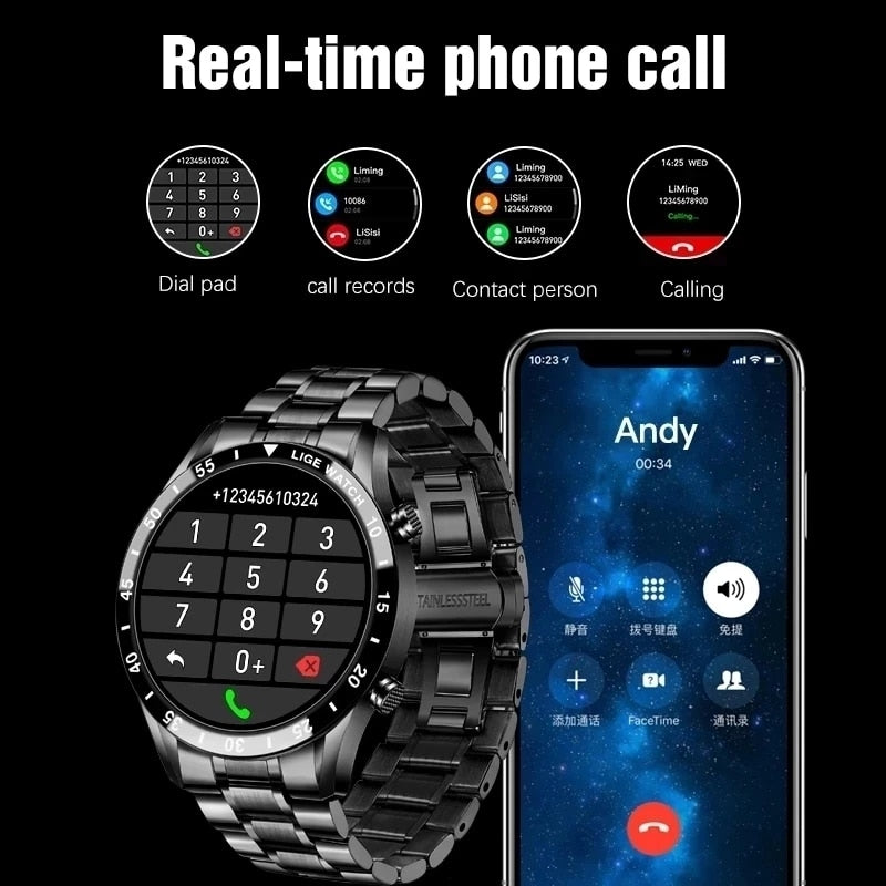 Premium Smartwatch for Men – Full Circle Touch Screen, Bluetooth Call, Waterproof, Heart Rate & Blood Pressure Monitoring, Sports Activity Tracker