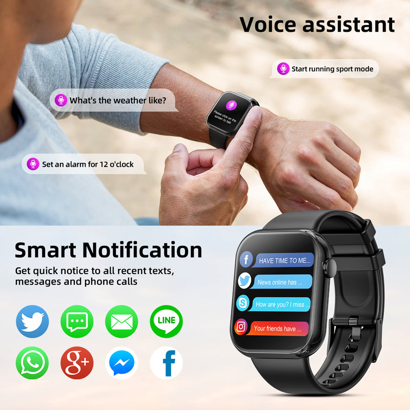 Premium Smartwatch for Men & Women – 1.85" HD Screen, Bluetooth Call, Sports Mode, Heart Rate, Blood Pressure Monitoring, IP67 Waterproof, Compatible with Android & iOS