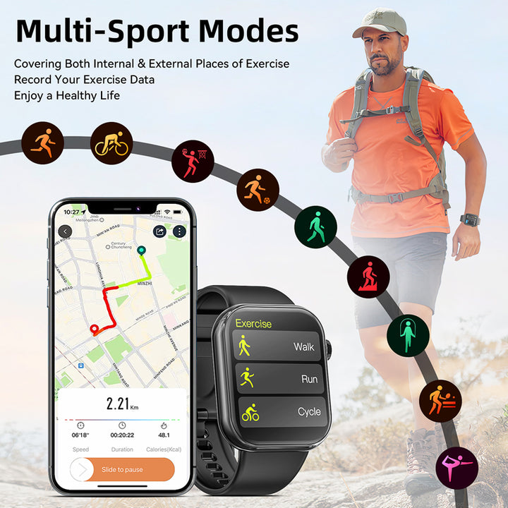 Premium Smartwatch for Men & Women – 1.85" HD Screen, Bluetooth Call, Sports Mode, Heart Rate, Blood Pressure Monitoring, IP67 Waterproof, Compatible with Android & iOS