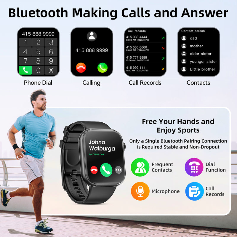 Premium Smartwatch for Men & Women – 1.85" HD Screen, Bluetooth Call, Sports Mode, Heart Rate, Blood Pressure Monitoring, IP67 Waterproof, Compatible with Android & iOS